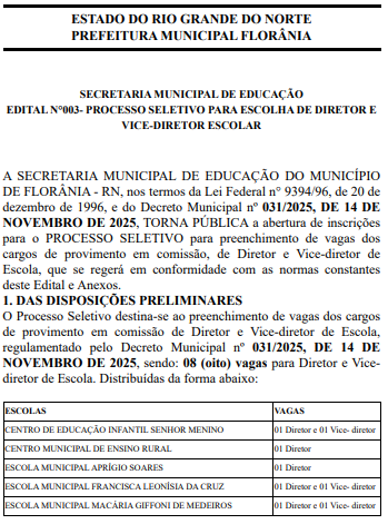 Imagem da notícia: SECRETARIA MUNICIPAL DE EDUCAÇÃO EDITAL N°003- PROCESSO SELETIVO PARA ESCOLHA DE...